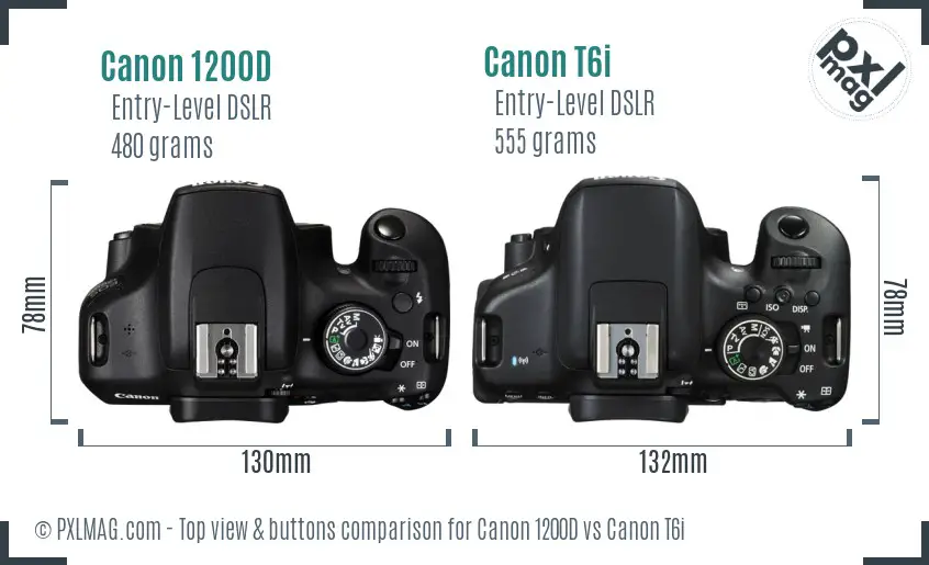 Canon 1200D vs Canon T6i top view buttons comparison