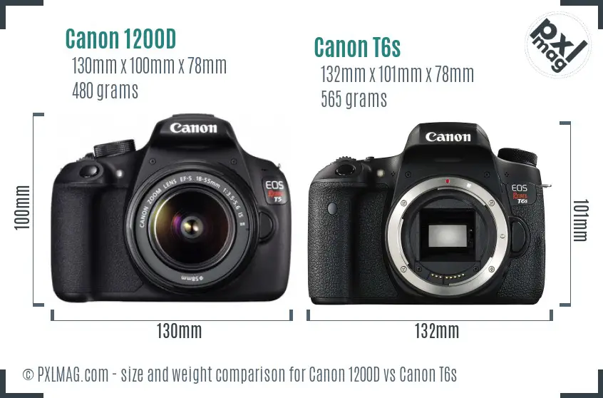 Canon 1200D vs Canon T6s size comparison