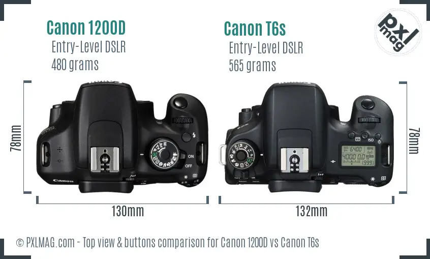 Canon 1200D vs Canon T6s top view buttons comparison