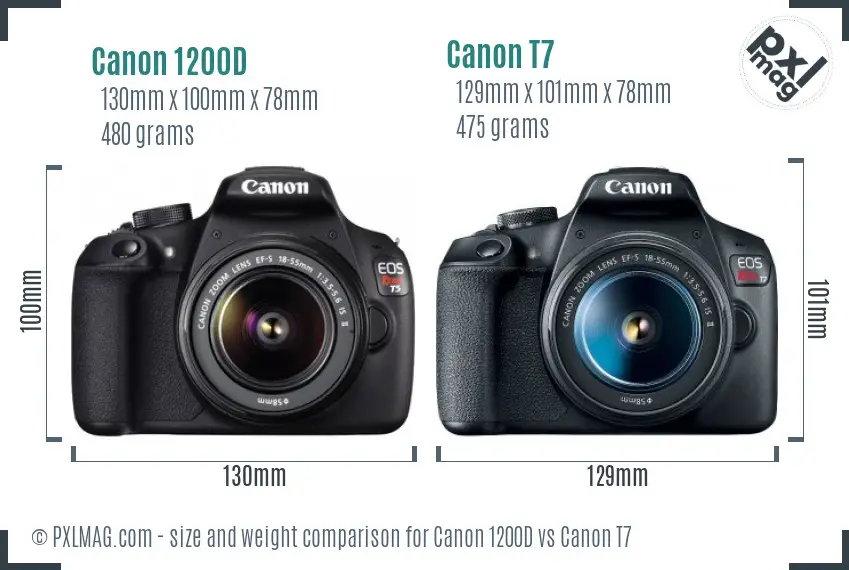 Canon 1200D vs Canon T7 size comparison
