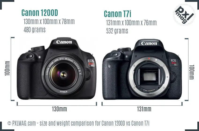 Canon 1200D vs Canon T7i size comparison