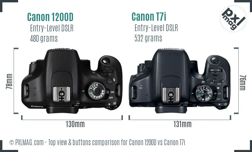 Canon 1200D vs Canon T7i top view buttons comparison