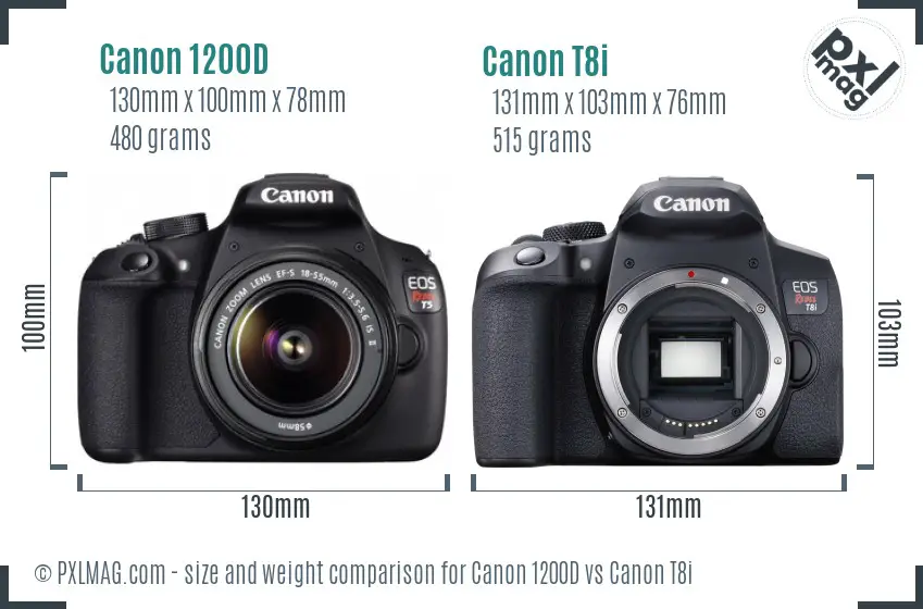 Canon 1200D vs Canon T8i size comparison