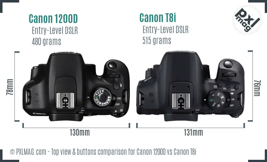 Canon 1200D vs Canon T8i top view buttons comparison