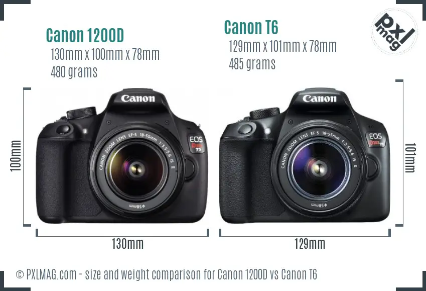 Canon 1200D vs Canon T6 size comparison