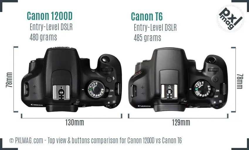 Canon 1200D vs Canon T6 top view buttons comparison