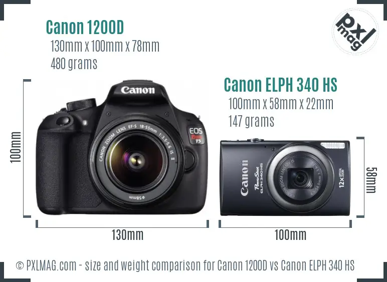 Canon 1200D vs Canon ELPH 340 HS size comparison Canon 1200D vs Canon ELPH 340 HS size comparison