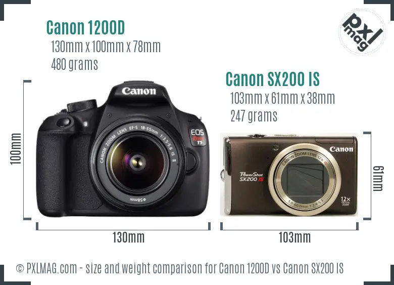 Canon 1200D vs Canon SX200 IS size comparison