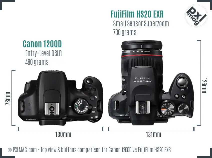 Canon 1200D vs FujiFilm HS20 EXR top view buttons comparison Canon 1200D vs FujiFilm HS20 EXR top view buttons comparison