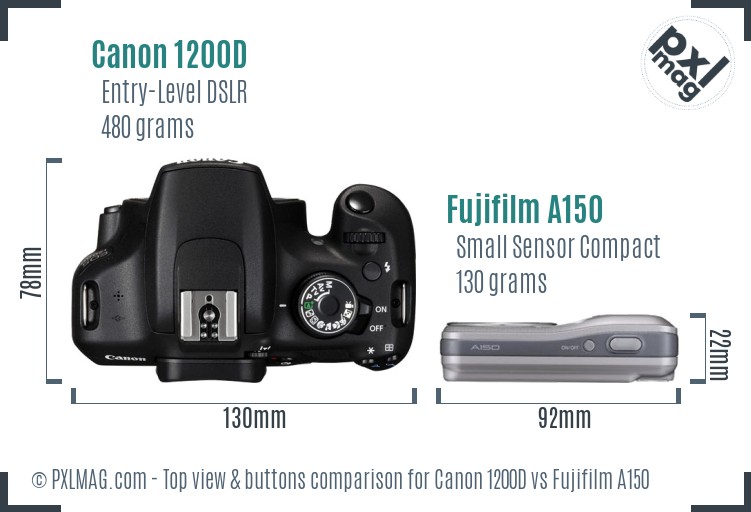 Canon 1200D vs Fujifilm A150 top view buttons comparison