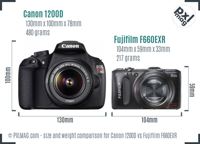 Canon 1200D vs Fujifilm F660EXR size comparison Canon 1200D vs Fujifilm F660EXR size comparison