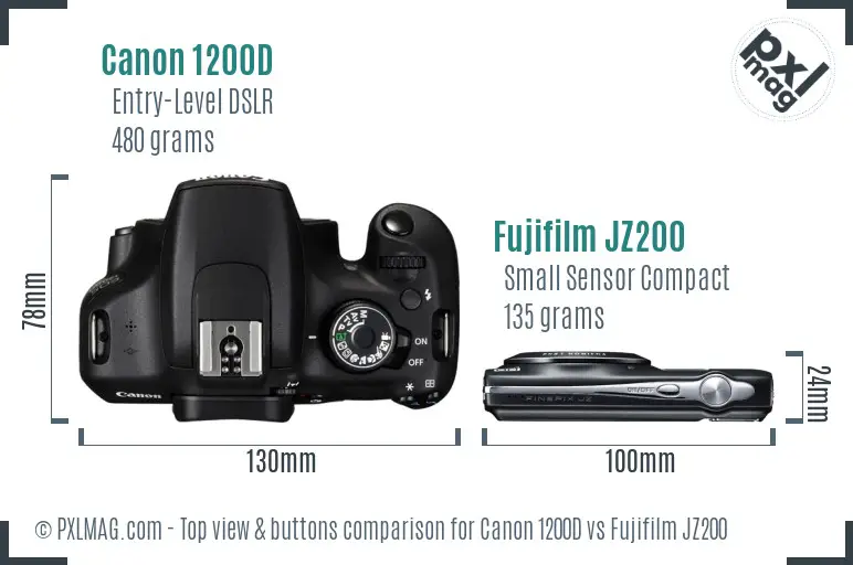 Canon 1200D vs Fujifilm JZ200 top view buttons comparison