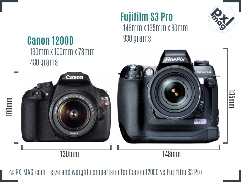 Canon 1200D vs Fujifilm S3 Pro size comparison