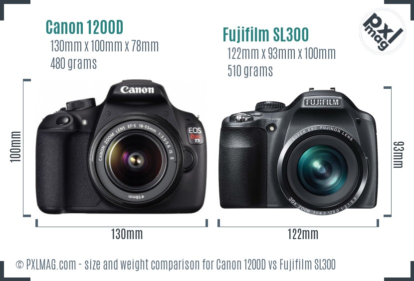 Canon 1200D vs Fujifilm SL300 size comparison