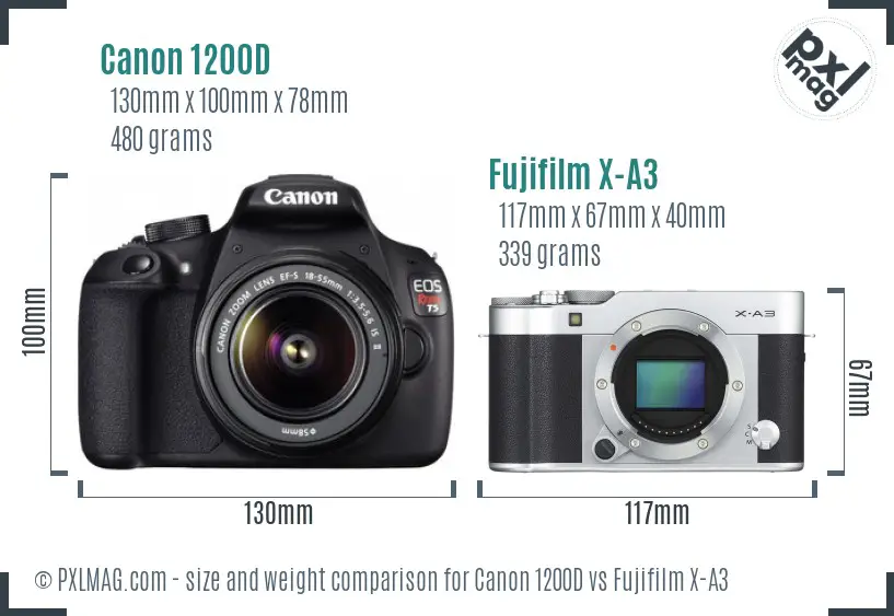 Canon 1200D vs Fujifilm X-A3 size comparison Canon 1200D vs Fujifilm X-A3 size comparison