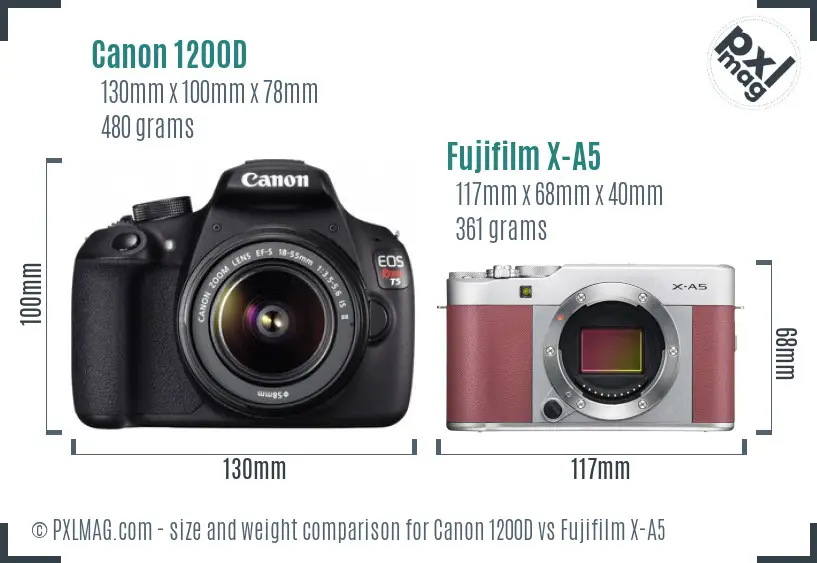 Canon 1200D vs Fujifilm X-A5 size comparison