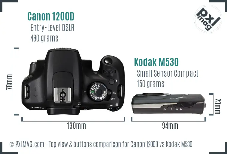 Canon 1200D vs Kodak M530 top view buttons comparison