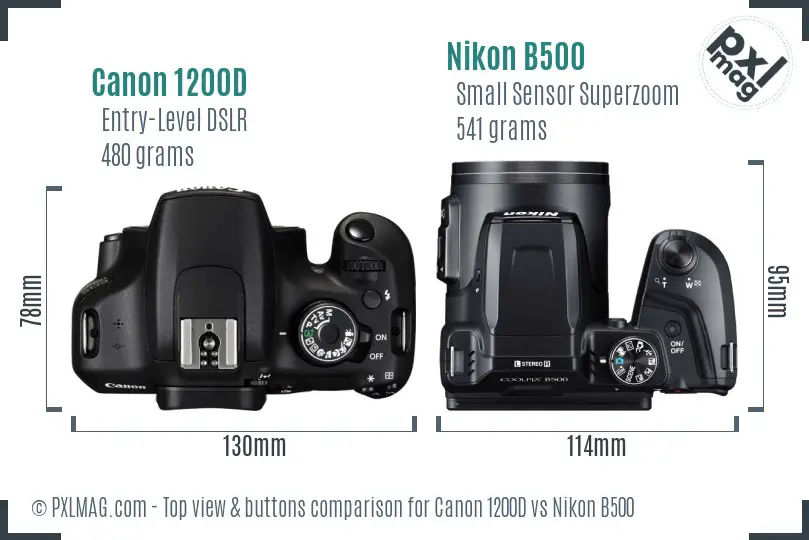 Canon 1200D vs Nikon B500 top view buttons comparison
