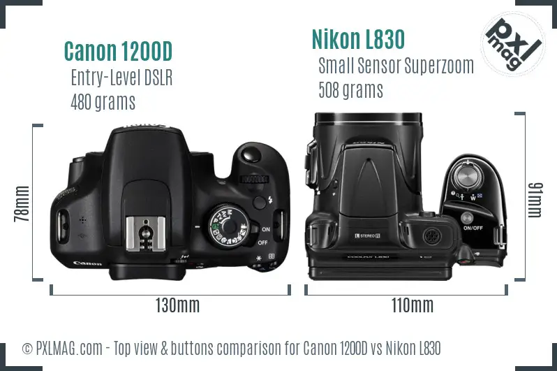 Canon 1200D vs Nikon L830 top view buttons comparison Canon 1200D vs Nikon L830 top view buttons comparison