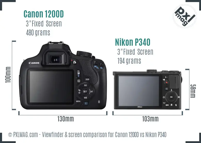 Canon 1200D vs Nikon P340 Screen and Viewfinder comparison