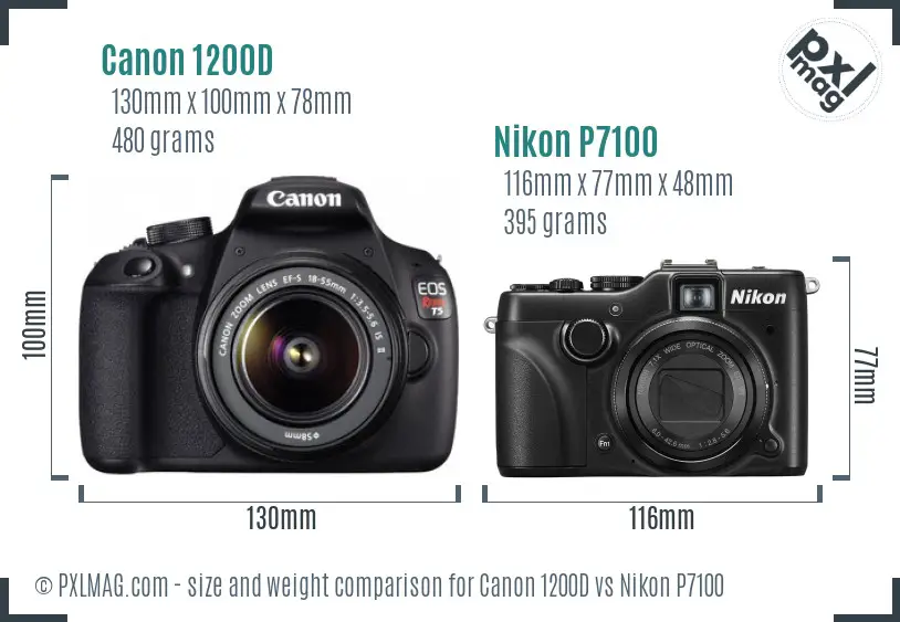 Canon 1200D vs Nikon P7100 size comparison