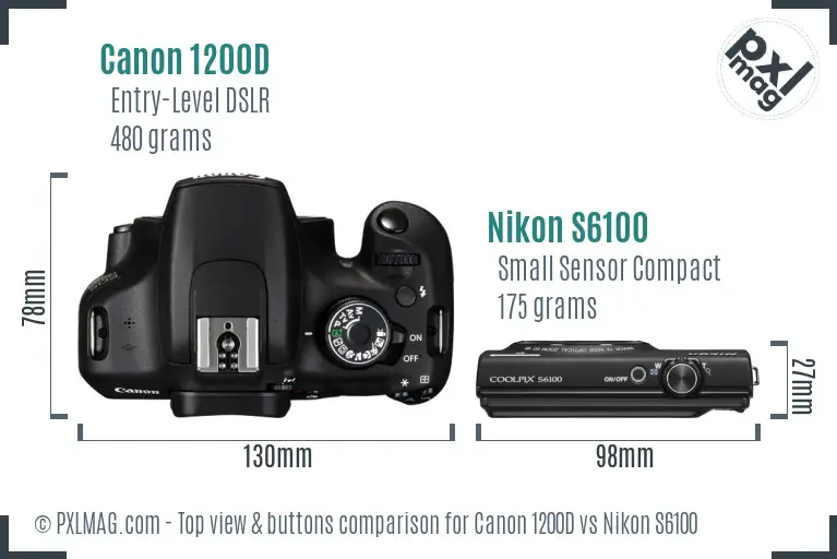 Canon 1200D vs Nikon S6100 top view buttons comparison