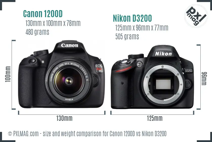 Canon 1200D vs Nikon D3200 size comparison