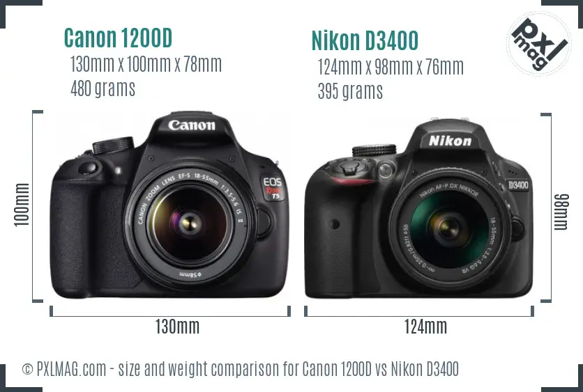 Canon 1200D vs Nikon D3400 size comparison