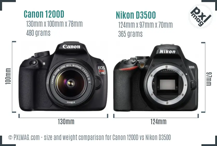 Canon 1200D vs Nikon D3500 size comparison