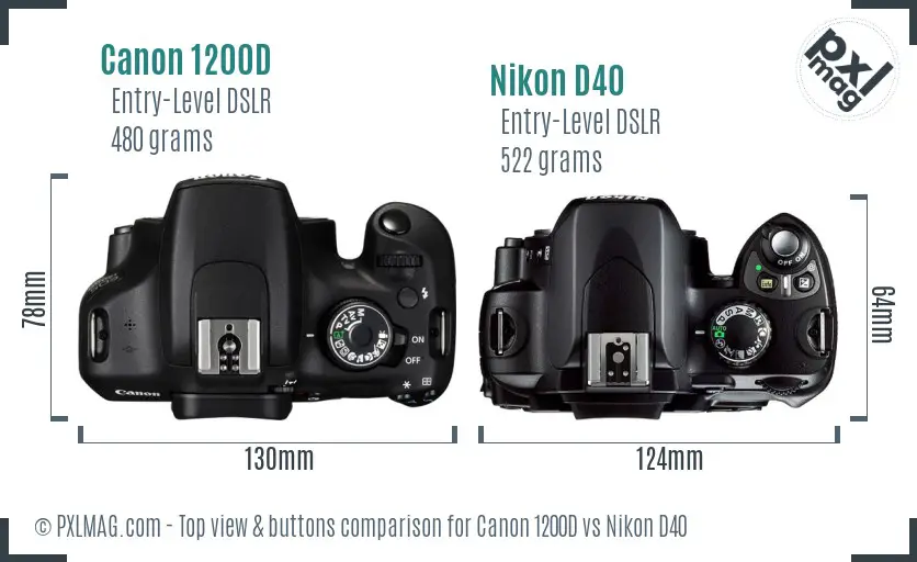 Canon 1200D vs Nikon D40 top view buttons comparison