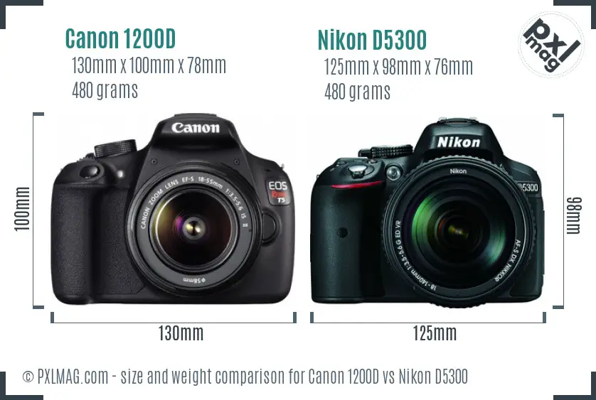 Canon 1200D vs Nikon D5300 size comparison