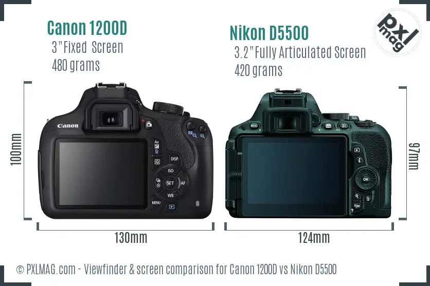 Canon 1200D vs Nikon D5500 Screen and Viewfinder comparison
