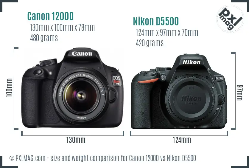 Canon 1200D vs Nikon D5500 size comparison