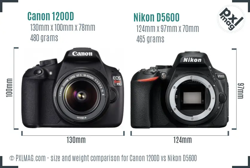 Canon 1200D vs Nikon D5600 size comparison