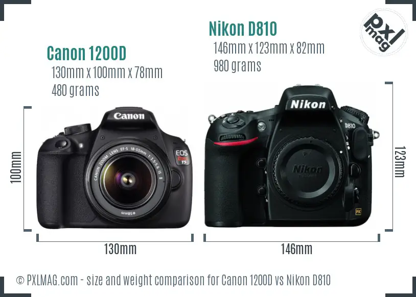 Canon 1200D vs Nikon D810 size comparison Canon 1200D vs Nikon D810 size comparison