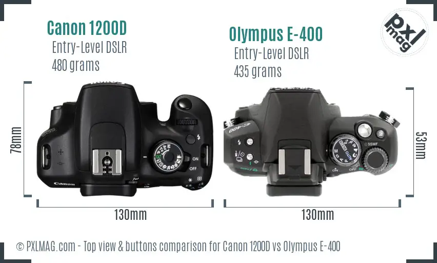 Canon 1200D vs Olympus E-400 top view buttons comparison