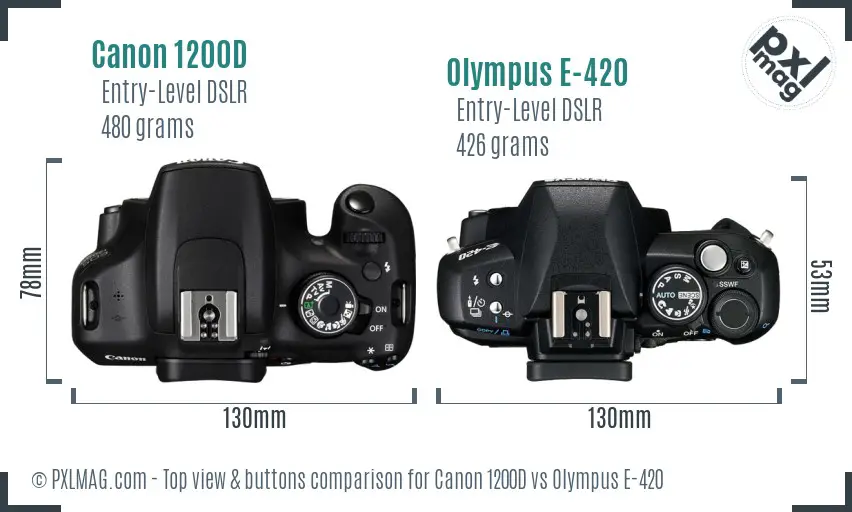 Canon 1200D vs Olympus E-420 top view buttons comparison