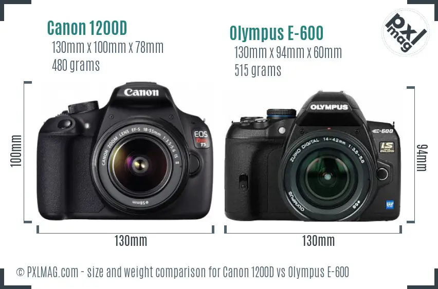 Canon 1200D vs Olympus E-600 size comparison