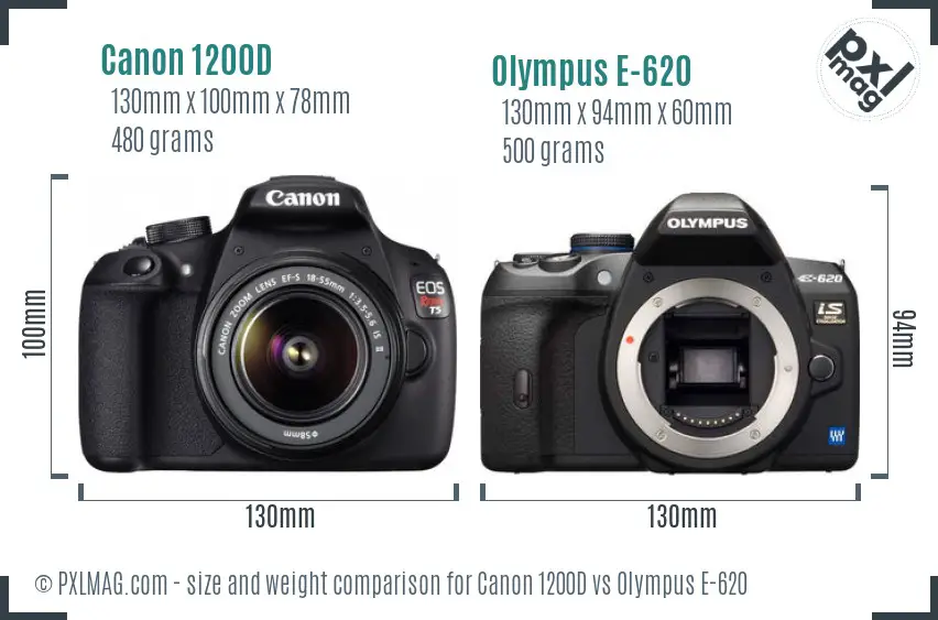 Canon 1200D vs Olympus E-620 size comparison