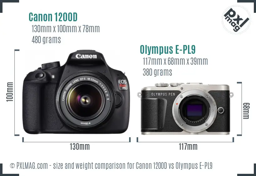 Canon 1200D vs Olympus E-PL9 size comparison Canon 1200D vs Olympus E-PL9 size comparison