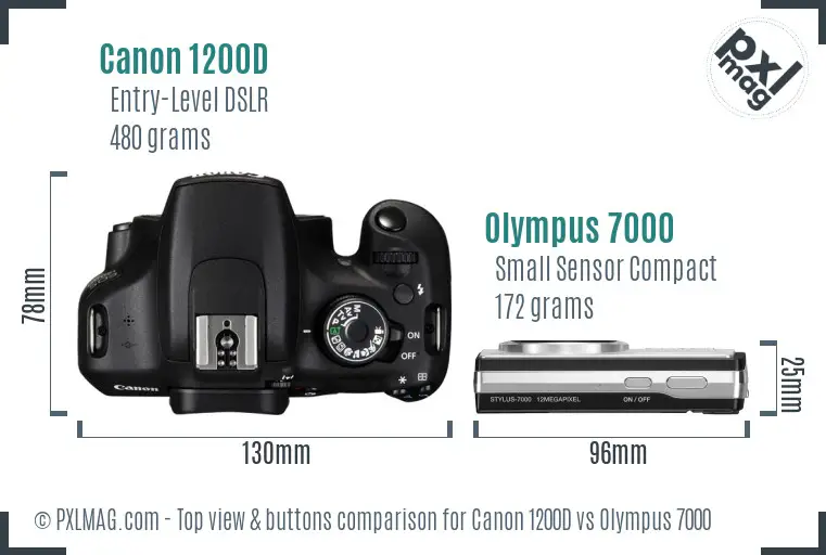 Canon 1200D vs Olympus 7000 top view buttons comparison