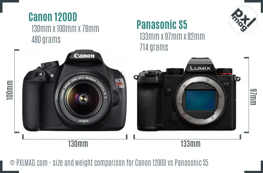 Canon 1200D vs Panasonic S5 size comparison