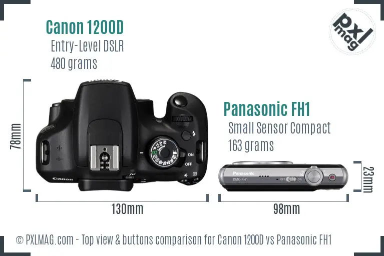 Canon 1200D vs Panasonic FH1 top view buttons comparison Canon 1200D vs Panasonic FH1 top view buttons comparison