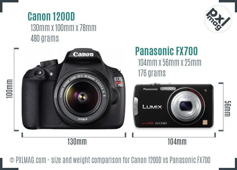 Canon 1200D vs Panasonic FX700 size comparison