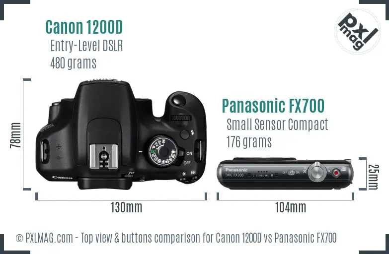Canon 1200D vs Panasonic FX700 top view buttons comparison