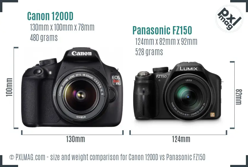 Canon 1200D vs Panasonic FZ150 size comparison Canon 1200D vs Panasonic FZ150 size comparison