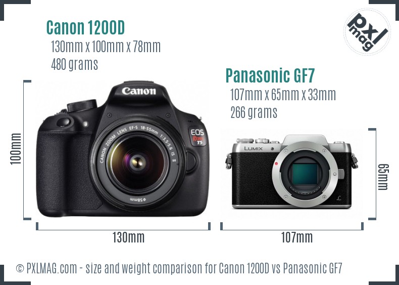 Canon 1200D vs Panasonic GF7 size comparison