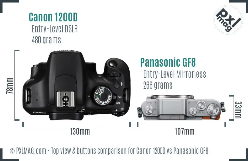 Canon 1200D vs Panasonic GF8 top view buttons comparison