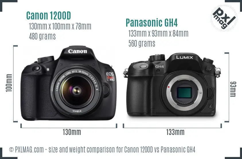 Canon 1200D vs Panasonic GH4 size comparison Canon 1200D vs Panasonic GH4 size comparison