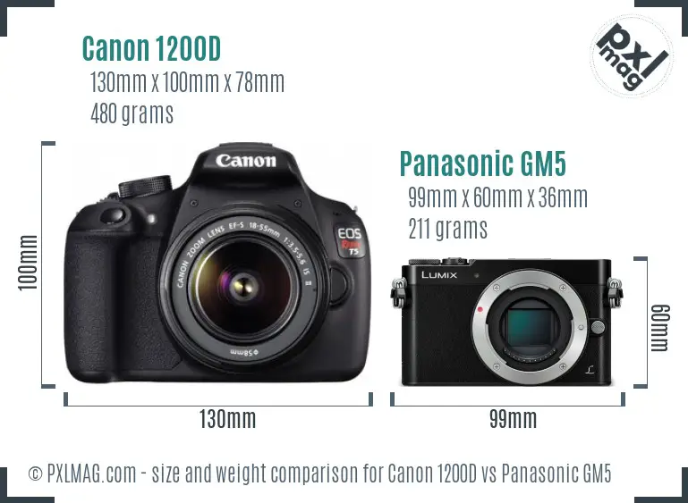 Canon 1200D vs Panasonic GM5 size comparison